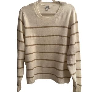 J. Crew Cream Crew Neck Sweater with Striped Pattern
